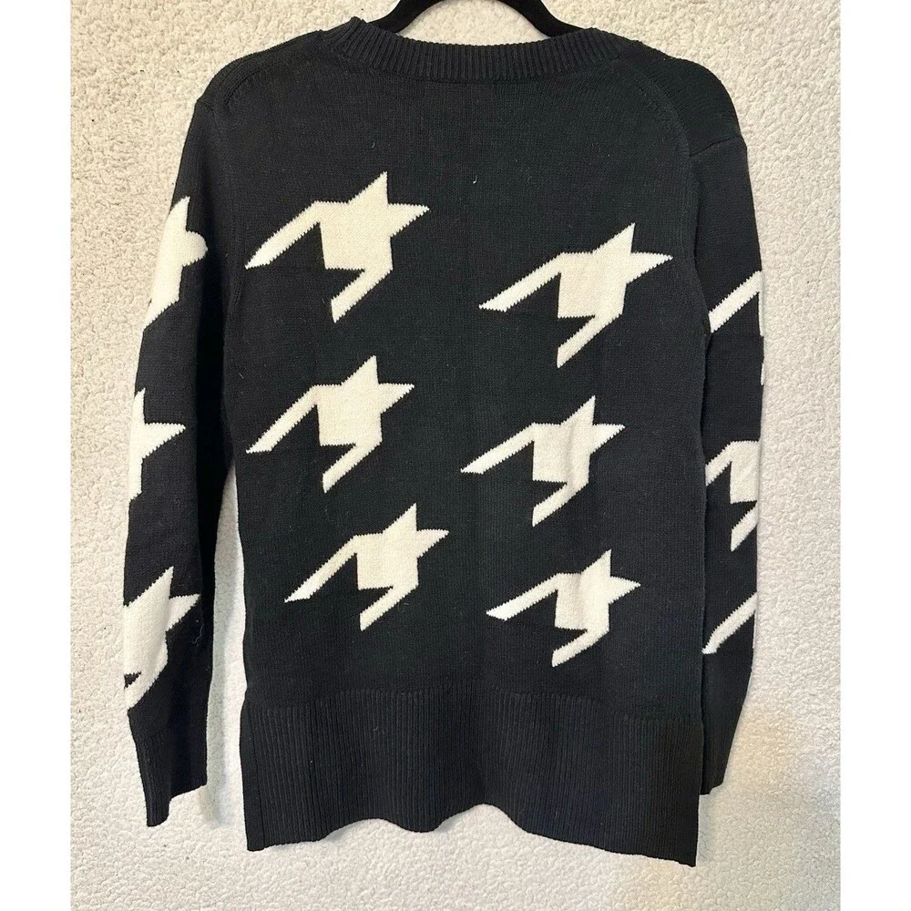 Banana Republic Black/White Herringbone Knit‎ Sweater Black Trim  Size S